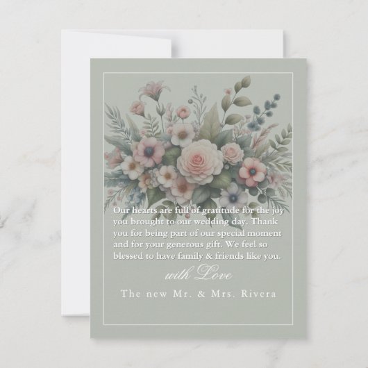 Dusty Rose Botanical Wedding Thank You Card サンキューカード (裏面)