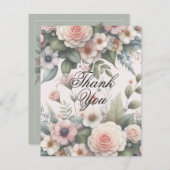 Dusty Rose Botanical Wedding Thank You Card サンキューカード (正面/裏面)