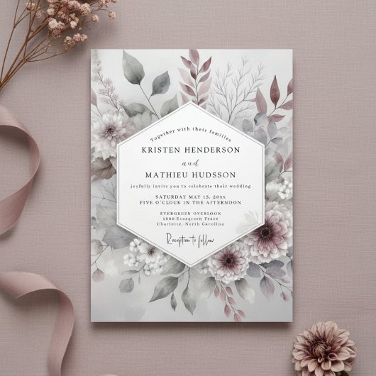 Dusty Rose Botanical Whimsical Wedding 招待状