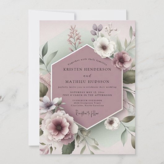 Dusty Rose Botanical Whimsy Wedding 招待状 (正面)