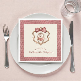 Dusty Rose Bow Hedgehog Reading Baby Shower Napkin スタンダードカクテルナプキン