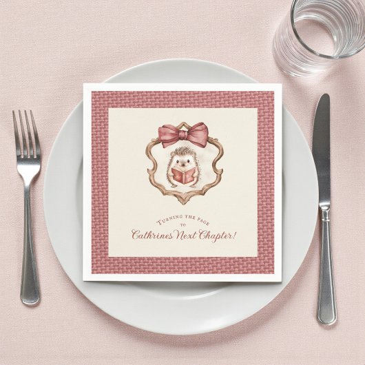 Dusty Rose Bow Hedgehog Reading Baby Shower Napkin スタンダードカクテルナプキン