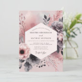 Dusty Rose Charcoal Bloom Wedding 招待状 (スタンド正面)