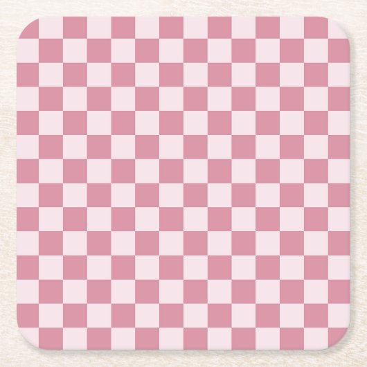 Dusty rose checkerboard pattern スクエアペーパーコースター (正面)