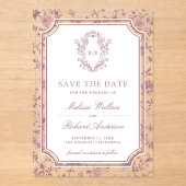 Dusty Rose Chinoiserie Crest Wedding Save the Date アクリル招待状 (正面)