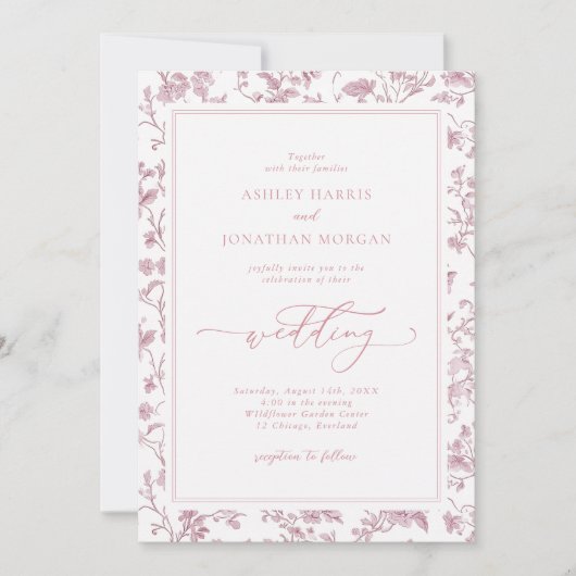 Dusty Rose Chinoiserie Wedding 招待状 (正面)