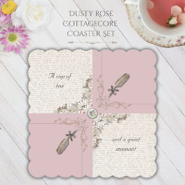 Dusty Rose Cottagecore Set of 6 Coasters ペーパーコースター