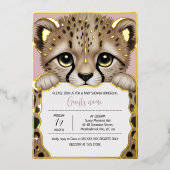 Dusty Rose Cub Baby Shower 箔招待状 (正面)