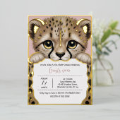 Dusty Rose Cub Baby Shower 箔招待状 (立ち正面)