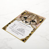 Dusty Rose Cub Baby Shower 箔招待状 (回転した状態)