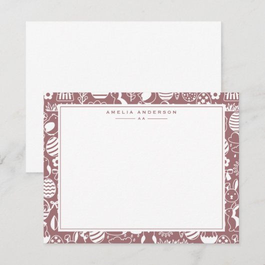 Dusty Rose Easter Egg Frame Note Card 招待状 (正面/裏面)