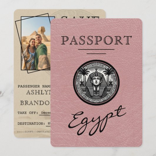 Dusty Rose Egypt Passport Wedding Save the Date セーブザデート (正面/裏面)