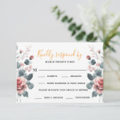 Dusty Rose Elegant 2 Meal Choice Greenery Floral 出欠カード (スタンド正面)