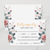 Dusty Rose Elegant 2 Meal Choice Greenery Floral 出欠カード (正面/裏面)