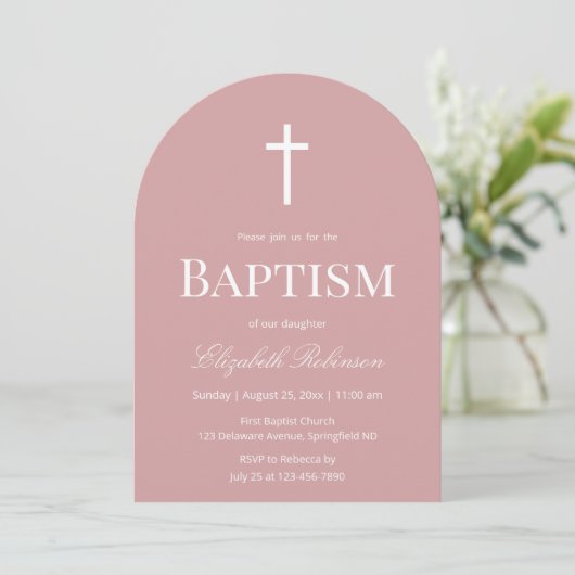 Dusty Rose Elegant Baptism Arch  招待状 (スタンド正面)