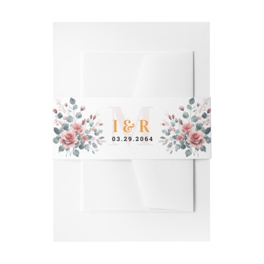 Dusty Rose Elegant Pink Mauve Gold Floral 招待状ベリーバンド (正面例)