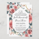 Dusty Rose Elegant Pink Mauve Gold Floral Wedding 招待状 (正面/裏面)