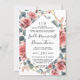 Dusty Rose Elegant Pink Mauve Gold Floral Wedding 招待状