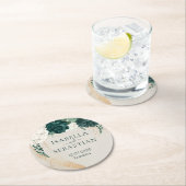 Dusty Rose Emerald Botanical Wedding ラウンドペーパーコースター (インサイチュ)