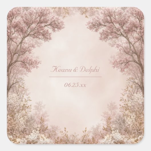 Dusty Rose Ethereal Forest Arch Wedding スクエアシール (正面)