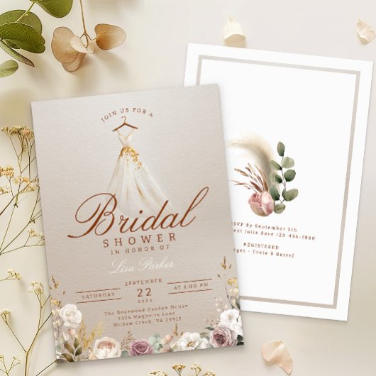 Dusty Rose & Eucalyptus Fall Bridal Shower 招待状
