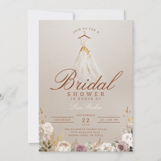 Dusty Rose & Eucalyptus Fall Bridal Shower 招待状 (正面)