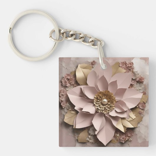 Dusty Rose Floral - Acrylic Keychain キーホルダー (正面)