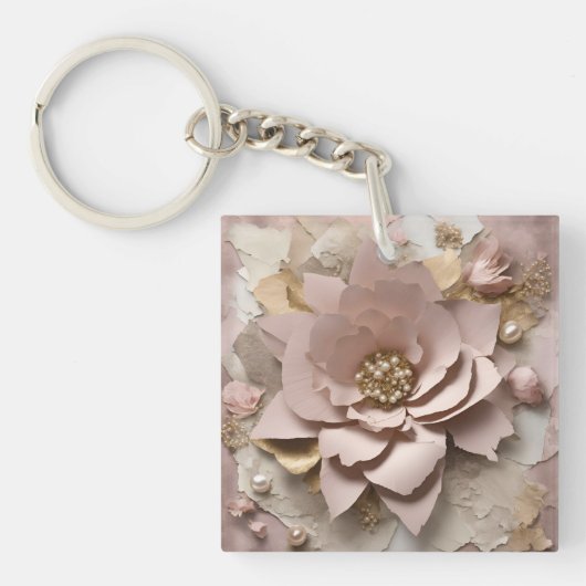 Dusty Rose Floral - Acrylic Keychain キーホルダー (正面)