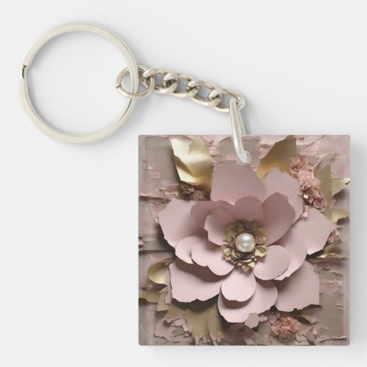 Dusty Rose Floral - Acrylic Keychain キーホルダー (正面)