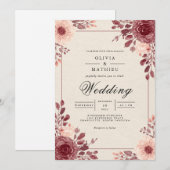 Dusty Rose Floral Arch Flourish Wedding 招待状 (正面/裏面)