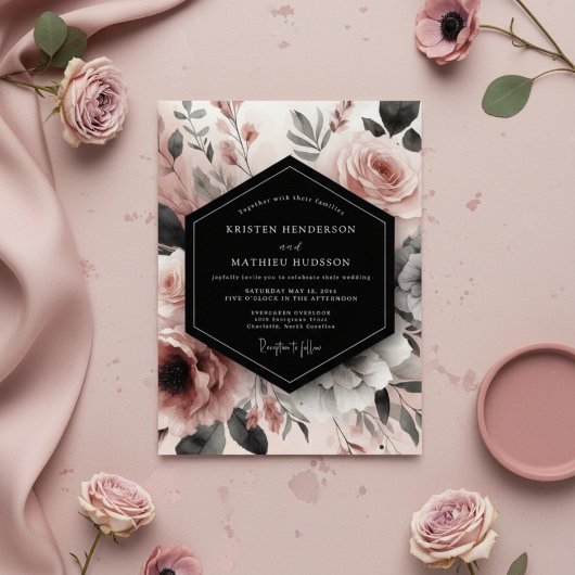 Dusty Rose Floral Bloom Romance Wedding 招待状