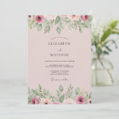 Dusty Rose Floral Bloom Wedding 招待状 (スタンド正面)