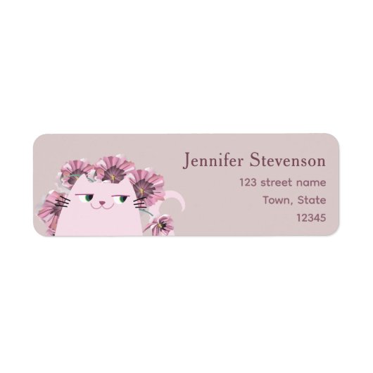 Dusty Rose Floral Cat Return Address ラベル (正面)