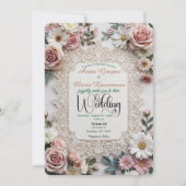 Dusty Rose Floral Faux Lace Photo Wedding 招待状 (正面)