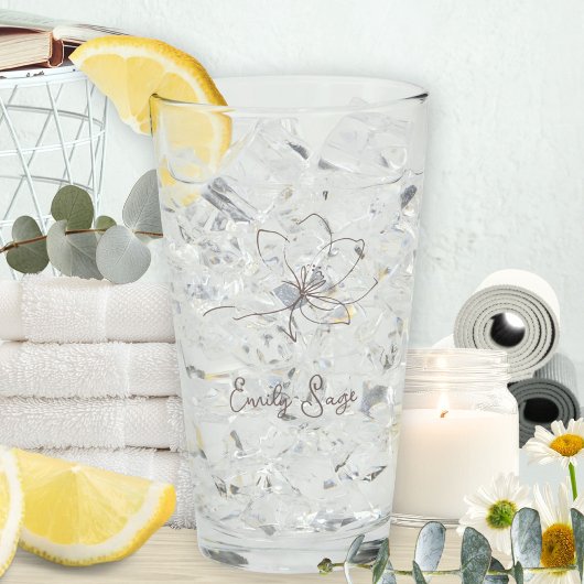 Dusty Rose Floral Line Art Minimalist Zen タンブラーグラス