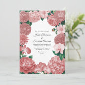Dusty Rose Floral Photo and QR Code Wedding 招待状 (スタンド正面)