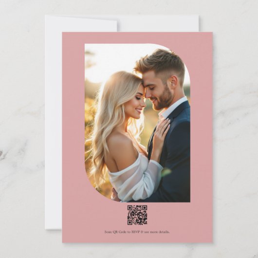 Dusty Rose Floral Photo and QR Code Wedding 招待状 (裏面)