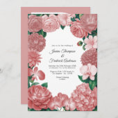 Dusty Rose Floral Photo and QR Code Wedding 招待状 (正面/裏面)