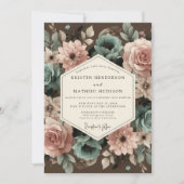 Dusty Rose Floral Romance Wedding 招待状 (正面)