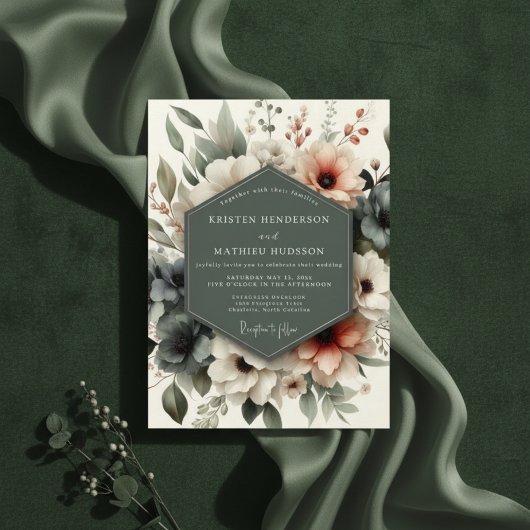 Dusty Rose Floral Romantic Wedding 招待状