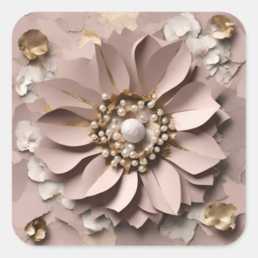 Dusty Rose Floral - Sticker  スクエアシール (正面)