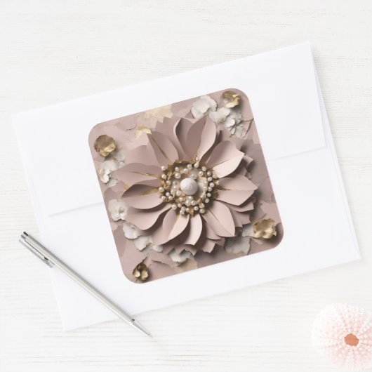 Dusty Rose Floral - Sticker  スクエアシール (封筒)