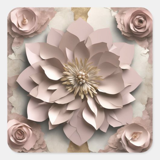 Dusty Rose Floral - Sticker スクエアシール (正面)