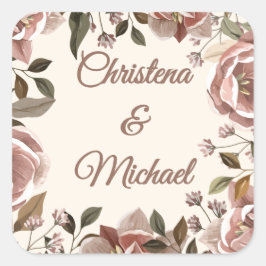 Dusty Rose Floral Wedding スクエアシール