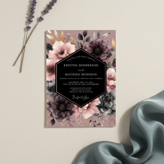 Dusty Rose Floral Wedding 招待状