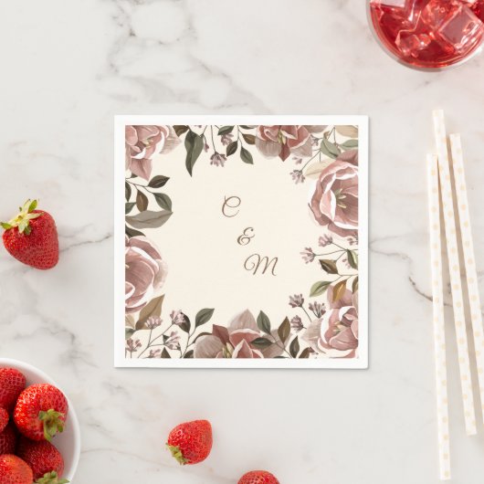 Dusty Rose Floral Wedding Napkin スタンダードカクテルナプキン (インサイチュ)