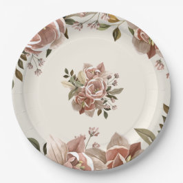 Dusty Rose Floral Wedding Paper Plate ペーパープレート