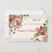 Dusty Rose Floral Wedding RSVP (正面)