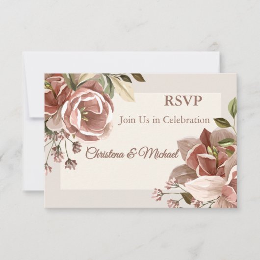 Dusty Rose Floral Wedding RSVP (正面)
