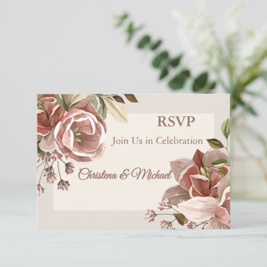 Dusty Rose Floral Wedding RSVP (スタンド正面)